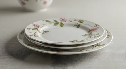 Stacked Floral Pattern Plates On White Background