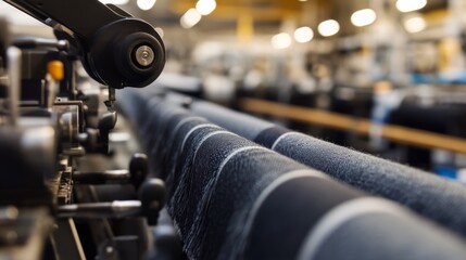 A robotic arm in an industrial textile mill, assembling automated sewing machines with AI precision for fabric production, Textile-tech style