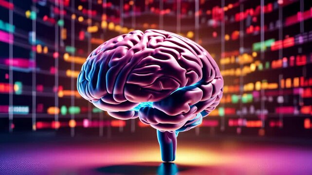 Colorful human brain in neon light. mental health concept