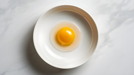 Minimalistic and Symmetric Close-Up of a Bright Yellow Egg Yolk in a Pristine White Bowl, Symbolizing Freshness and Simplicity