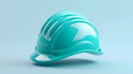Fototapeta premium Teal Hard Hat on Light Blue Background