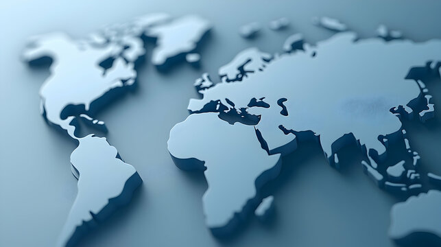 Fototapeta Textured 3D World Map in Blue Hues