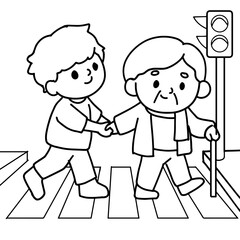 Creative Coloring Book : Kid Helping Each Other