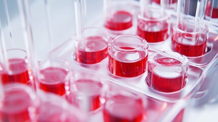 A scientist developing AI driven synthetic blood solutions, futuristic biotechnology lab with real-time hemodynamic simulations and AI-assisted molecular refinement, High-tech style