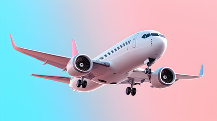 Obraz premium White Airplane in Flight Against a Pink and Blue Gradient Sky