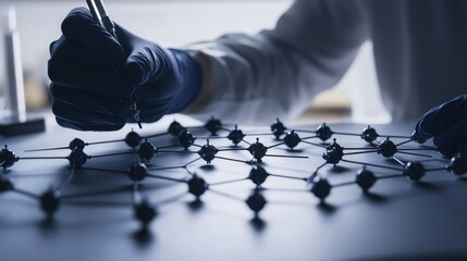 A scientist testing a shape shifting smart material, futuristic materials science lab with nano-responsive surfaces and dynamic molecular structures, High-tech style