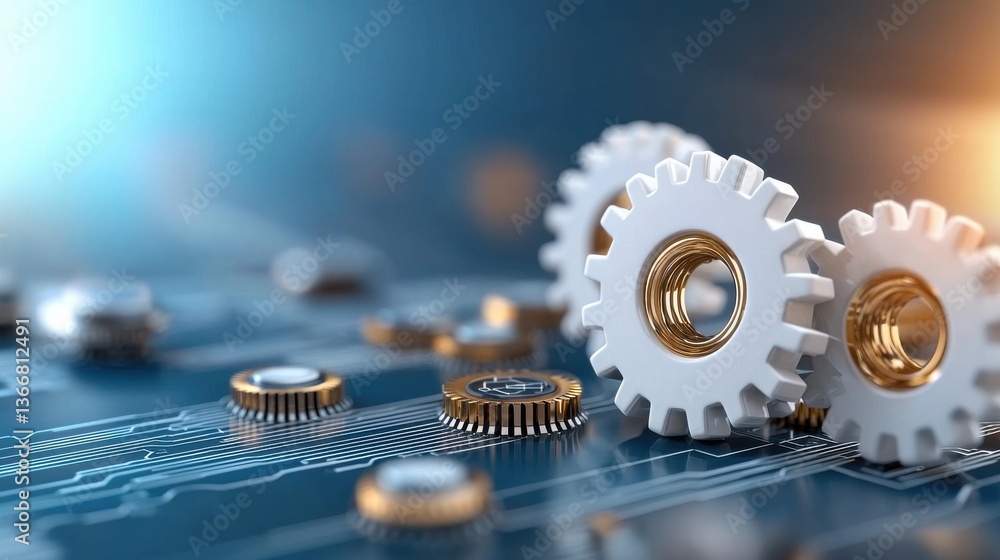 Aufkleber intricate gears and cogs in a close up view depicting the mechanics and engineering of an industrial