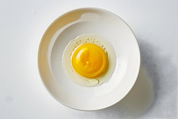 Minimalistic and Symmetric Close-Up of a Bright Yellow Egg Yolk in a Pristine White Bowl, Symbolizing Freshness and Simplicity