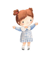 Watercolor cute girl illustration for kids