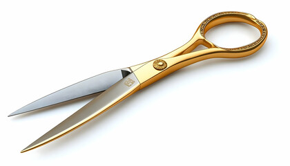 Obraz premium Gold Hair Cutting Scissors on White Background