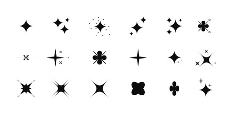 futuristic sparkle star icon collection with different shapes. icon pack for design, poster, project, banner, logo, business card and so on