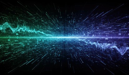 Obraz premium Abstract digital art depicting waveforms and data visualization with neon colors in a futuristic style. Technology theme.
