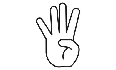 数字の4を表す手のイラストアイコン・線画スタイル