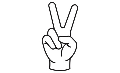 ピースサインをする手のイラストアイコン・線画スタイル