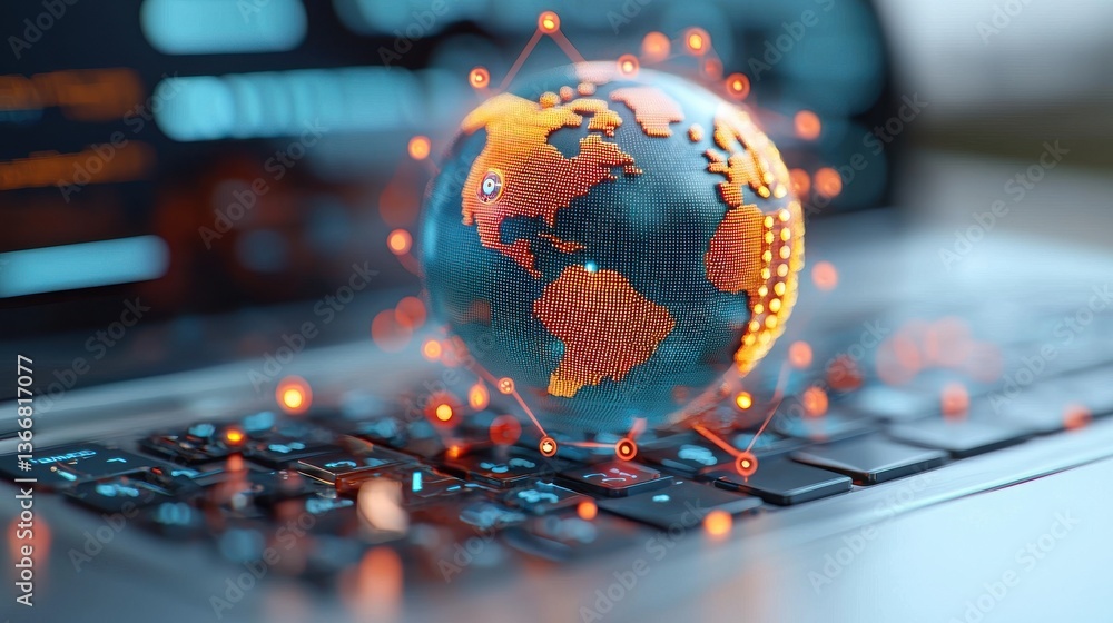 Poster digital globe and technology concepts symbolizing innovative business scientific research environmen