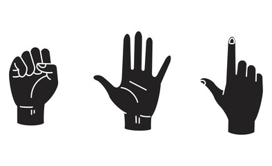 手のポーズ3種類（グー、パー、指差し）のアイコンセット
