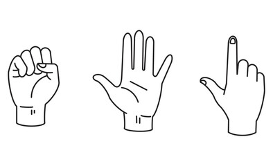 手のポーズ3種類（グー、パー、指差し）のアイコンセット
