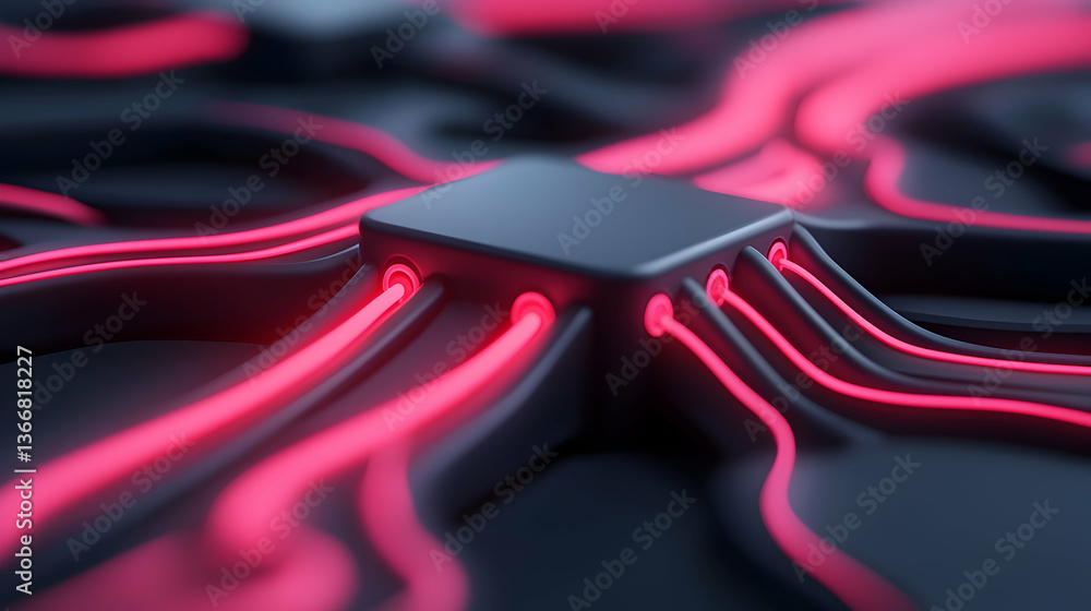 Poster abstract 3d rendering of glowing pink network circuitry