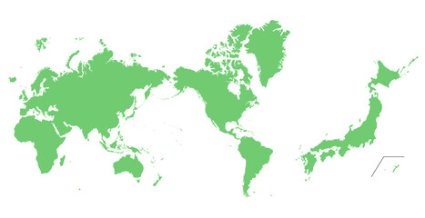 黄緑色の日本地図と世界地図のシルエットイラスト © gelatin
