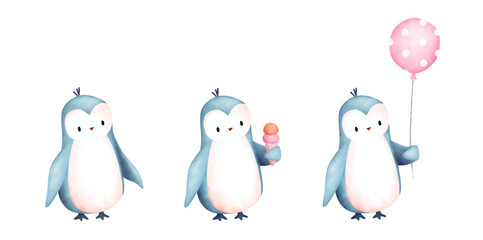 Cute baby penguin clipart drawing cartoon. Animal arctic illustration isolated. Birthday kids event celebrate