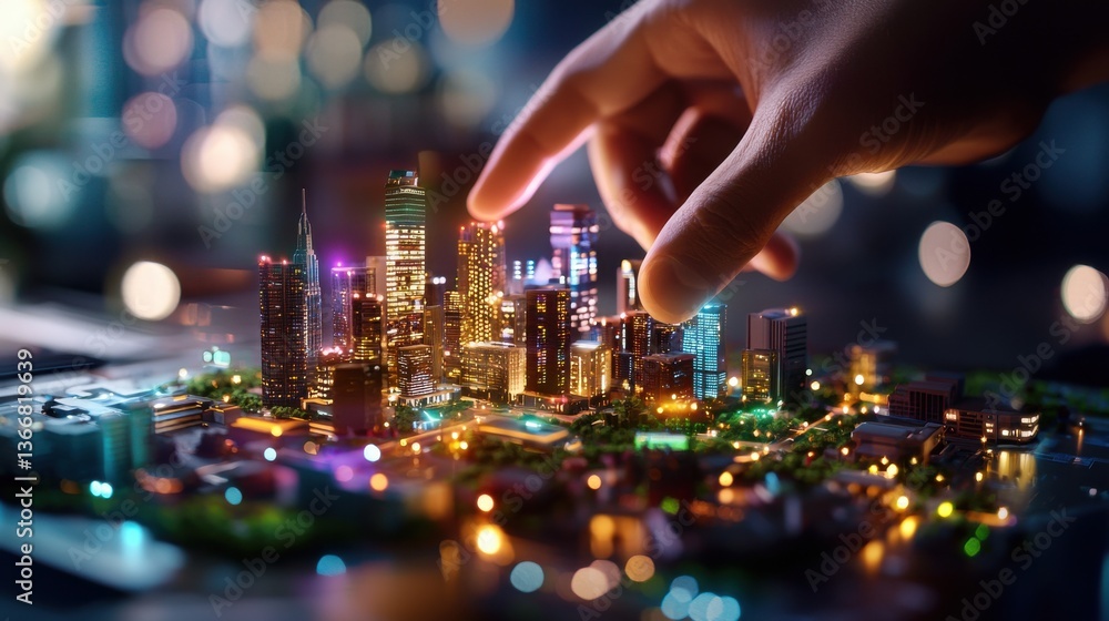 Poster stunning aerial view of a futuristic high tech cityscape with a dazzling array of illuminated skyscr