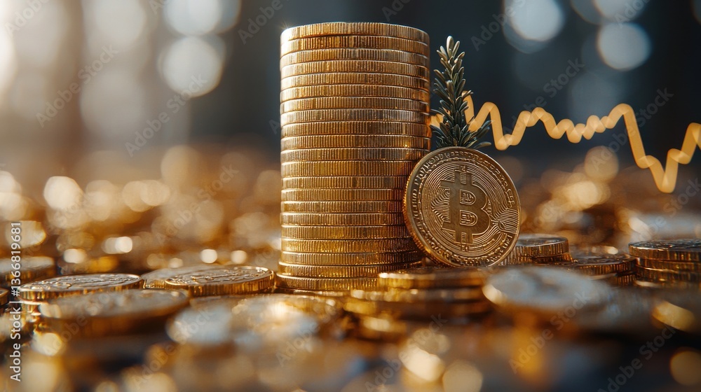 Poster cryptocurrency bitcoin digital currency trading blockchain finance investment concept golden bitcoin