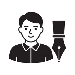 Male Writer Icon with Fountain Pen Nib Illustration