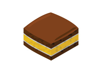 chocolate layered cake. Simple flat illustration in isometric view.