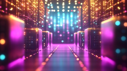 Obraz premium Futuristic digital data center with glowing lights and servers