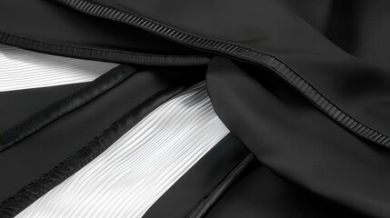 Elegant Black and White Fabric Texture with Pleats and Piping Detail
