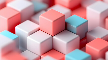 Obraz premium Abstract Geometric Composition of Coral Pink White and Blue Cubes