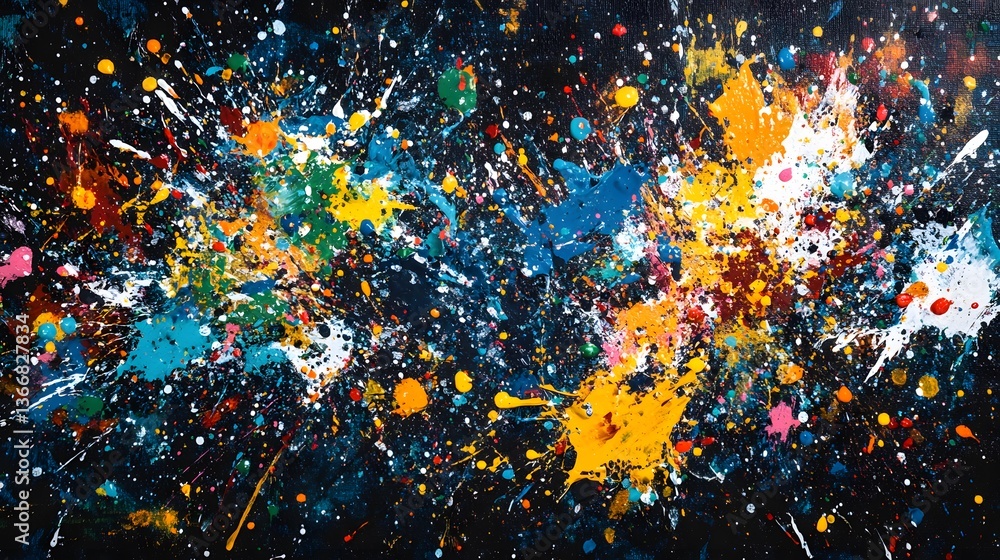 Aufkleber colorful abstract paint splatters creating dynamic patterns on a dark background