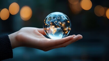 Fototapeta premium Holding the World in Your Hands Innovative Global Business and Technology Solutions Depicting the Concept of International Communication Connectivity and the Future of Digital Transformation