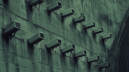Surveillance Cameras on Weathered Concrete Wall