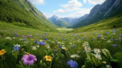 Obraz premium Alpine Meadow Wildflowers, Mountain Valley - Nature Photography