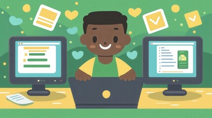 Fototapeta premium Happy child using laptop and computers online learning technology education