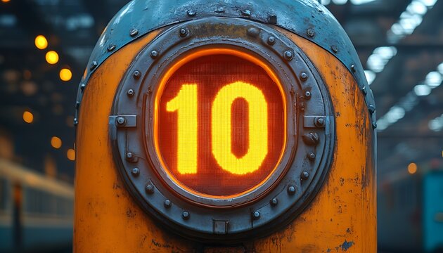 An illuminated display shows the number ten in a circle