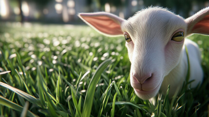 Obraz premium Baby Lamb in Green Meadow