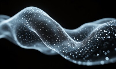 Abstract Flowing Wave with Glowing Particles on Black Background