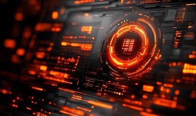 Abstract Futuristic Technology Background with Glowing Orange Digital Interface