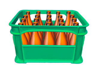 Naklejka premium ビールケース緑（空ビール瓶入り）