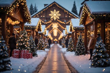 Fototapeta premium Enchanting Winter Wonderland Experience with Festive Atmosphere and Shimmering Snowflakes