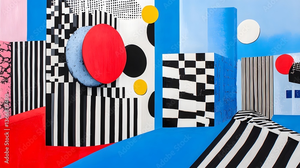 Aufkleber geometric shapes and patterns create a colorful abstract architectural scene