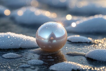 Winter Pearl Glistening on a Chilly Outdoors Surface