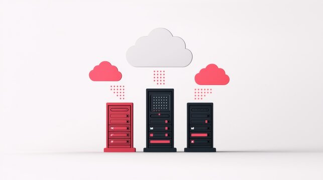 Modern cloud based server racks with red and black design representing a scalable and reliable digital infrastructure for data storage processing and enterprise level digital transformation