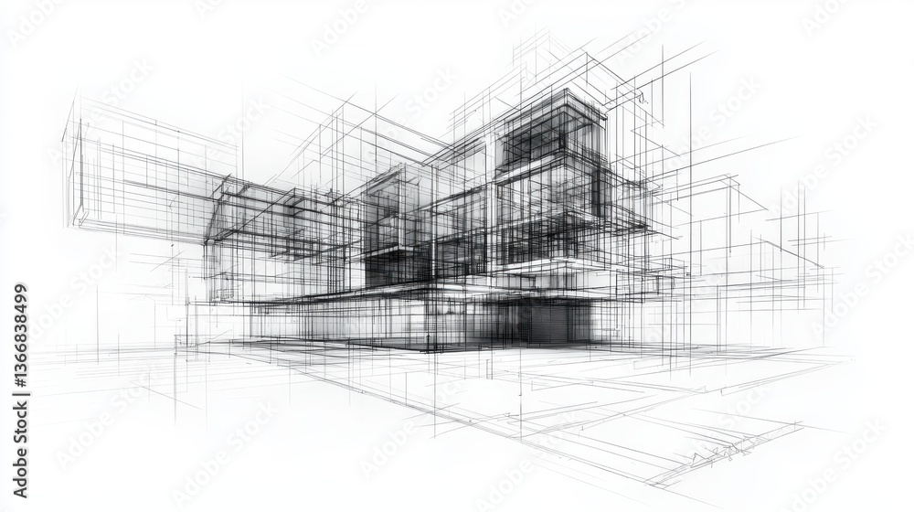 Poster futuristic architectural blueprint abstract cityscape geometric design with modern 3d rendering and 