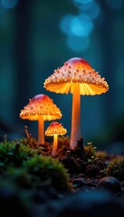 soft luminescent mushrooms growing in the underbrush, mushrooms, fungi