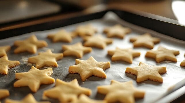 star-shaped cookie dough being carefully transferred to a baking sheet, ready to bake into golden, delicious cookies