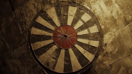 dart target from above, showing the intricate details of the sections and the path of a dart in motion