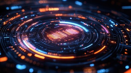 Fototapeta premium A futuristic pie chart that dynamically rotates and glows in a dark environment